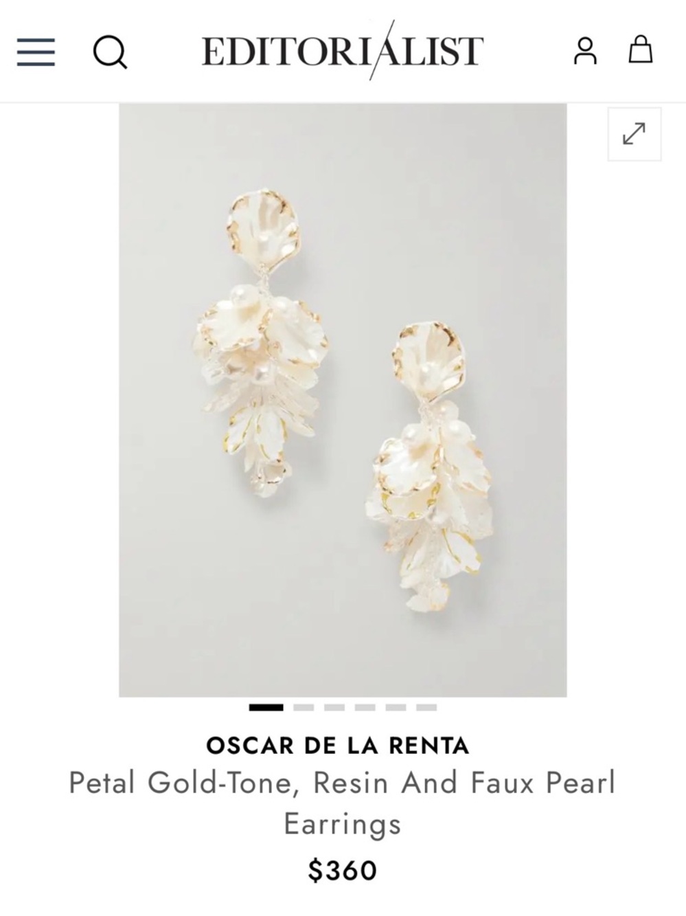 Oscar de la Renta White and Gold Petal Cluster Drop Earrings